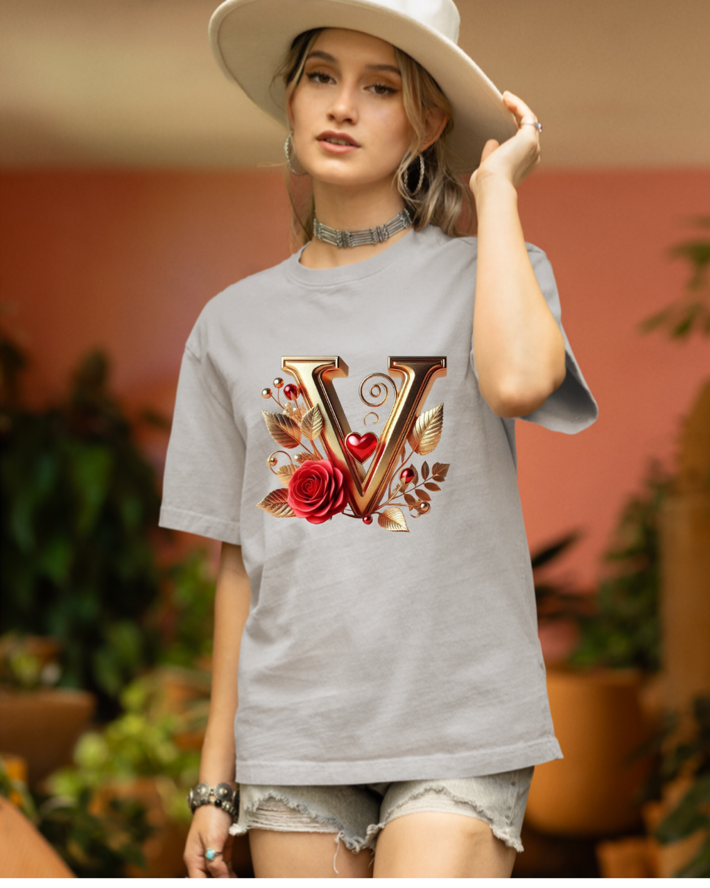 Elegant Floral Letter Tee