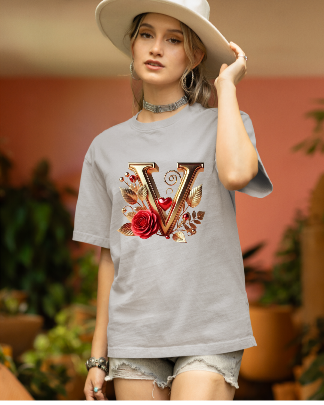 Elegant Floral Letter Tee