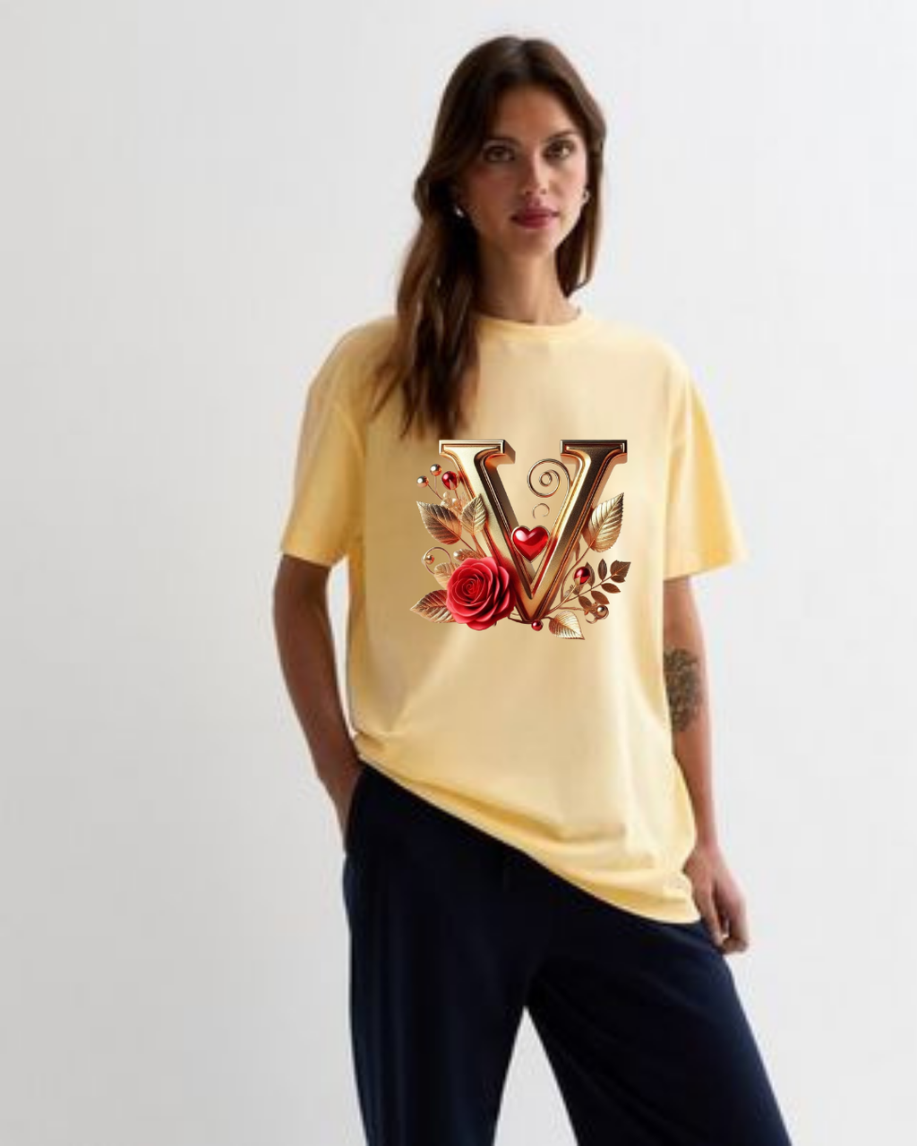Elegant Floral Letter Tee