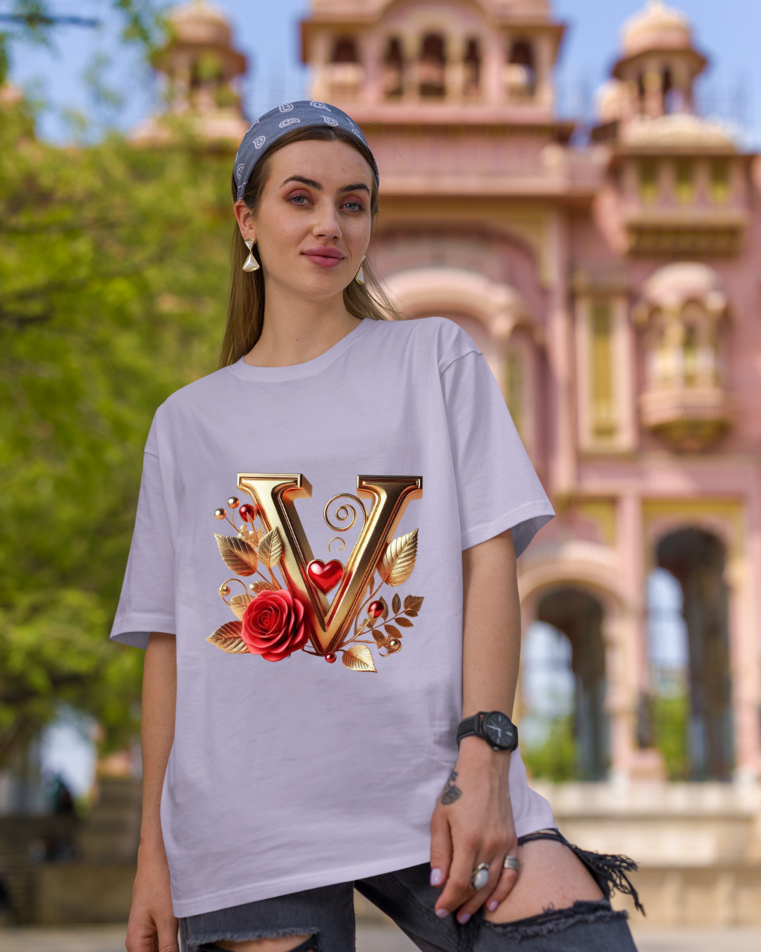 Elegant Floral Letter Tee