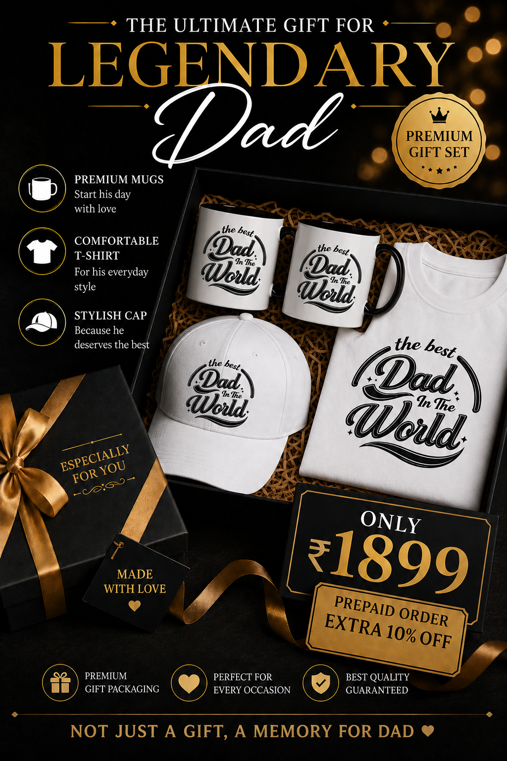 🎁 Legendary Dad Gift Set — Mug, T-Shirt & Cap Combo
