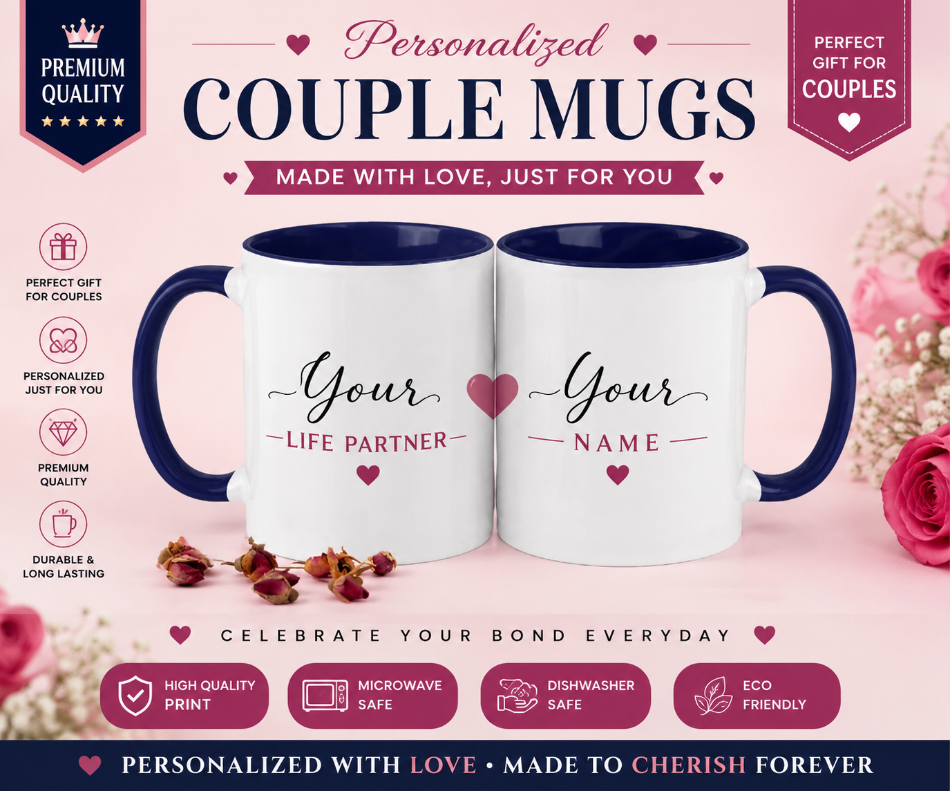 Sweetheart Combo – 1 T-Shirt + 2 Personalized Mugs