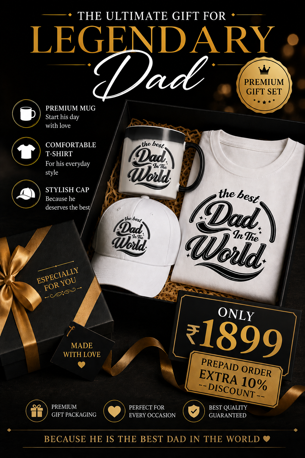 🎁 Legendary Dad Gift Set — Mug, T-Shirt & Cap Combo